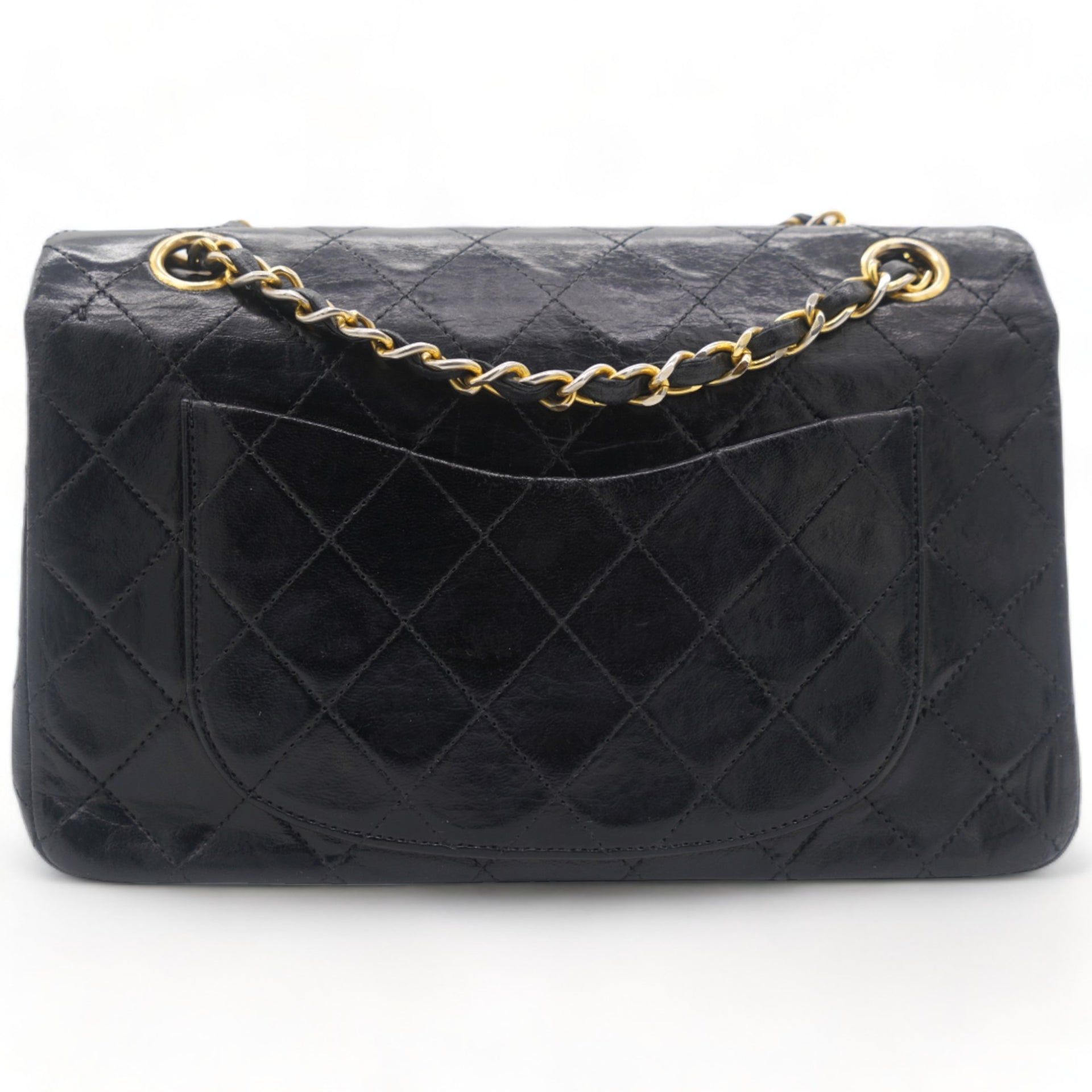 Vintage Black Quilted Lambskin Leather Classic Small Double Flap Bag