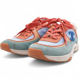 Nylon Lambskin Suede Leather CC Sneakers Coral Light Blue White Size37