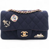 Felt Quilted Paris-Hamburg Charms Mini Rectangular Flap Dark Navy