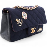 Felt Quilted Paris-Hamburg Charms Mini Rectangular Flap Dark Navy