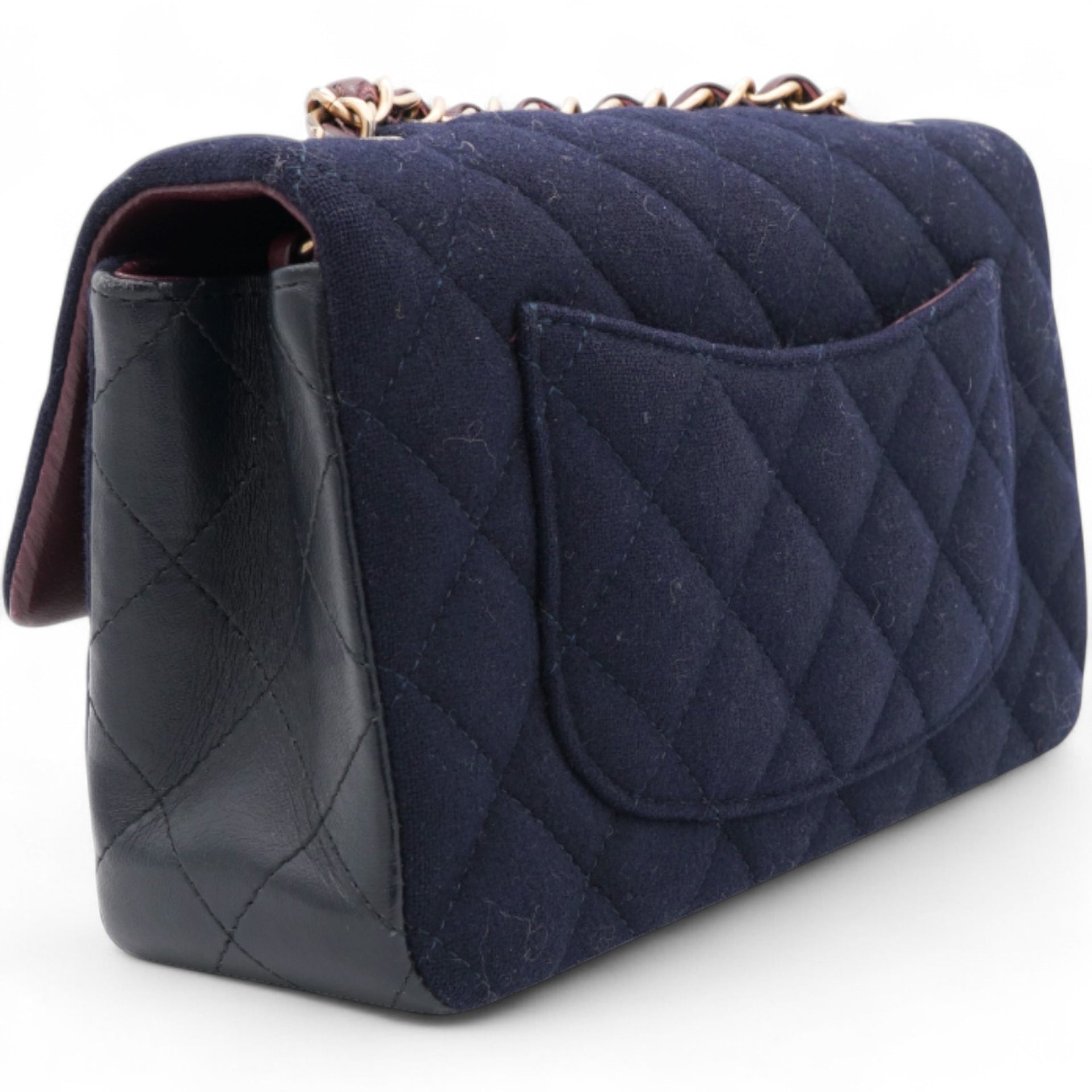 Felt Quilted Paris-Hamburg Charms Mini Rectangular Flap Dark Navy
