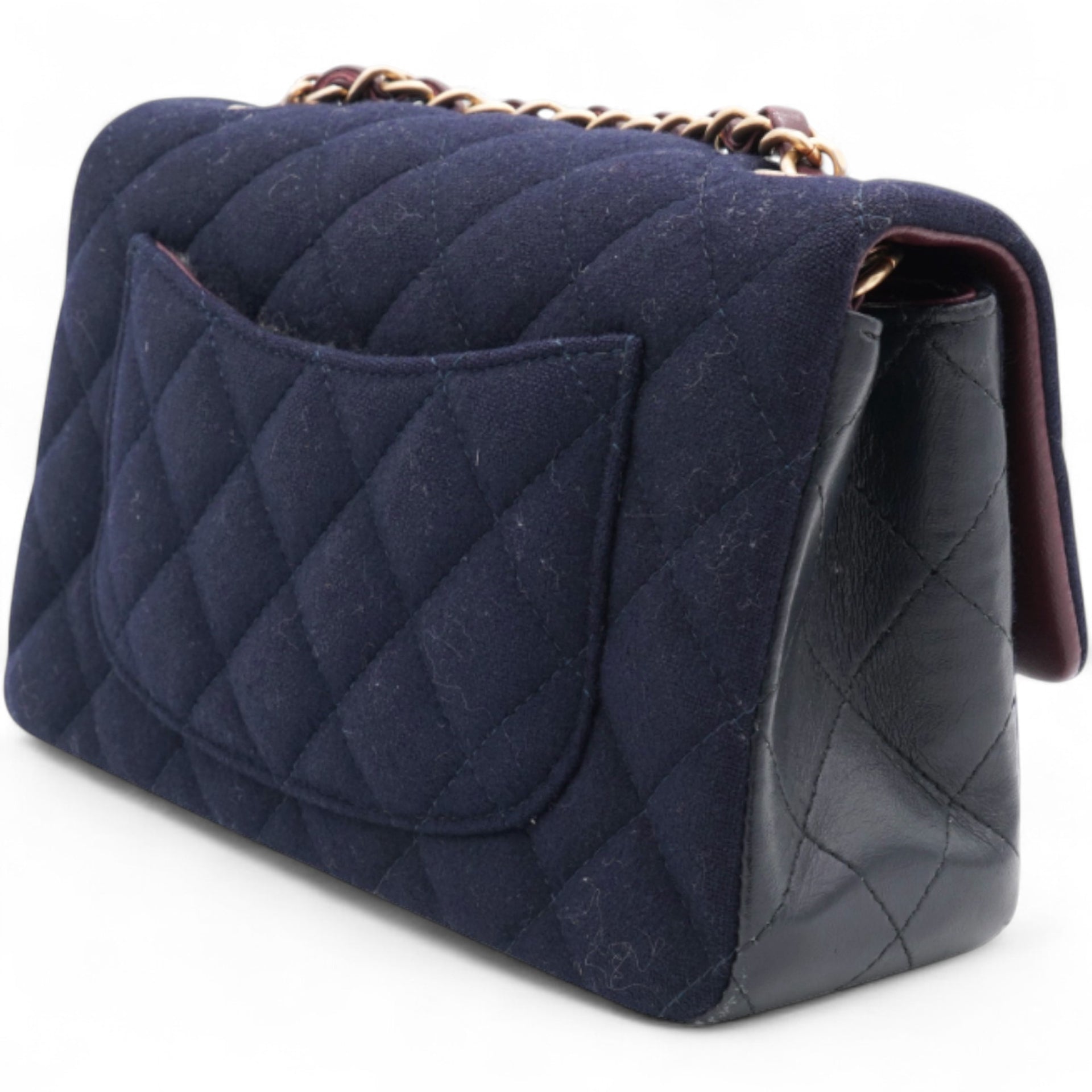 Felt Quilted Paris-Hamburg Charms Mini Rectangular Flap Dark Navy