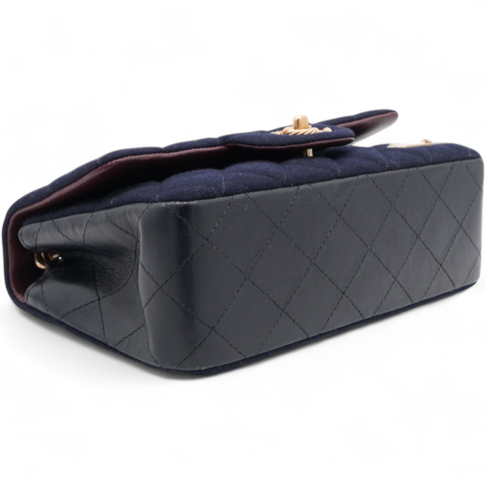 Felt Quilted Paris-Hamburg Charms Mini Rectangular Flap Dark Navy