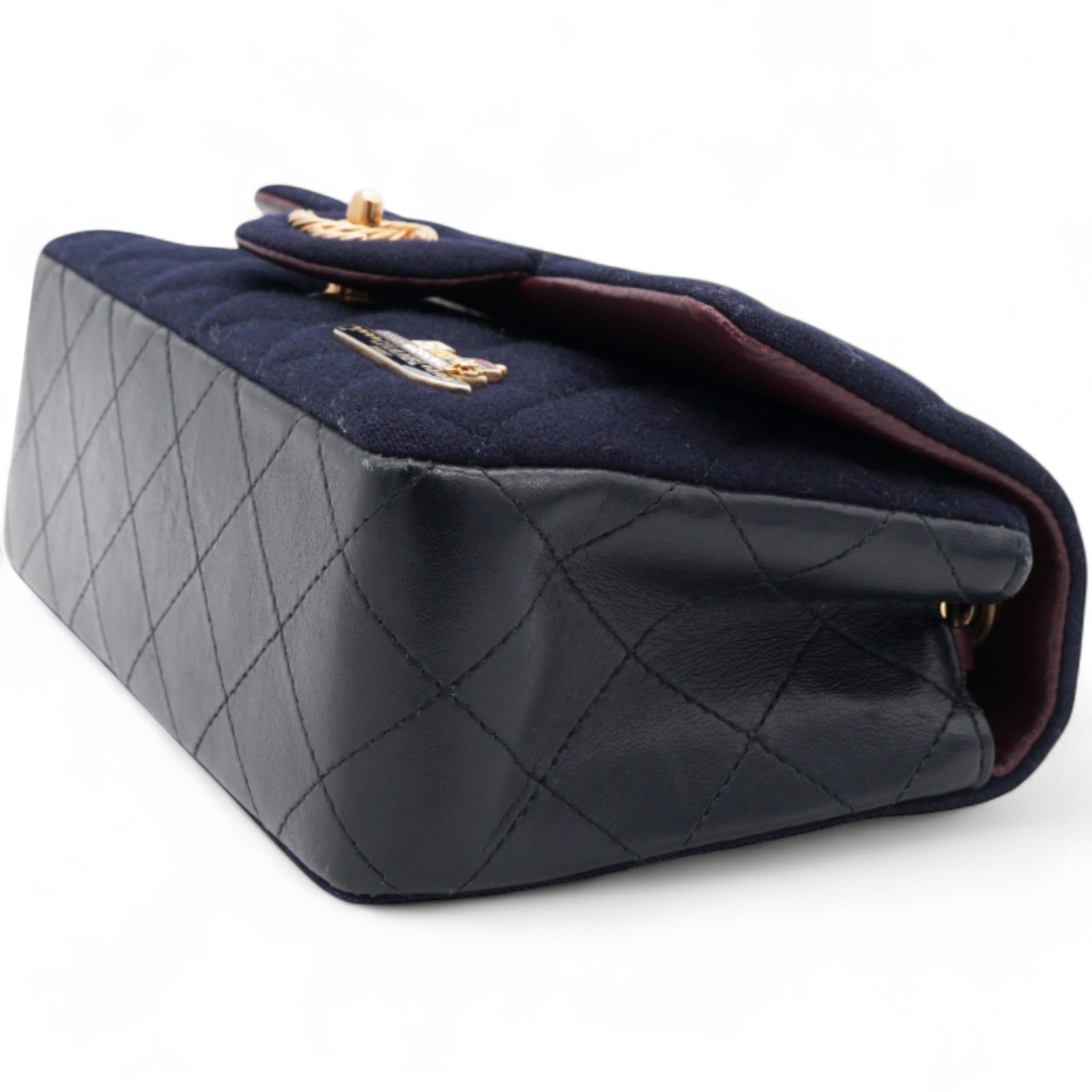 Felt Quilted Paris-Hamburg Charms Mini Rectangular Flap Dark Navy