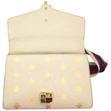 Textured Calfskin Bee Star Print Small Sylvie Shoulder Bag Mystic White