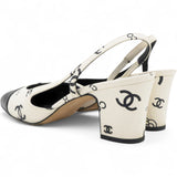 Printed Lambskin Cap Toe CC Slingback Pumps Black White Size37.5
