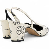 Printed Lambskin Cap Toe CC Slingback Pumps Black White Size37.5