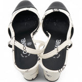 Printed Lambskin Cap Toe CC Slingback Pumps Black White Size37.5