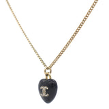 Resin Crystal CC Heart Necklace Black Gold