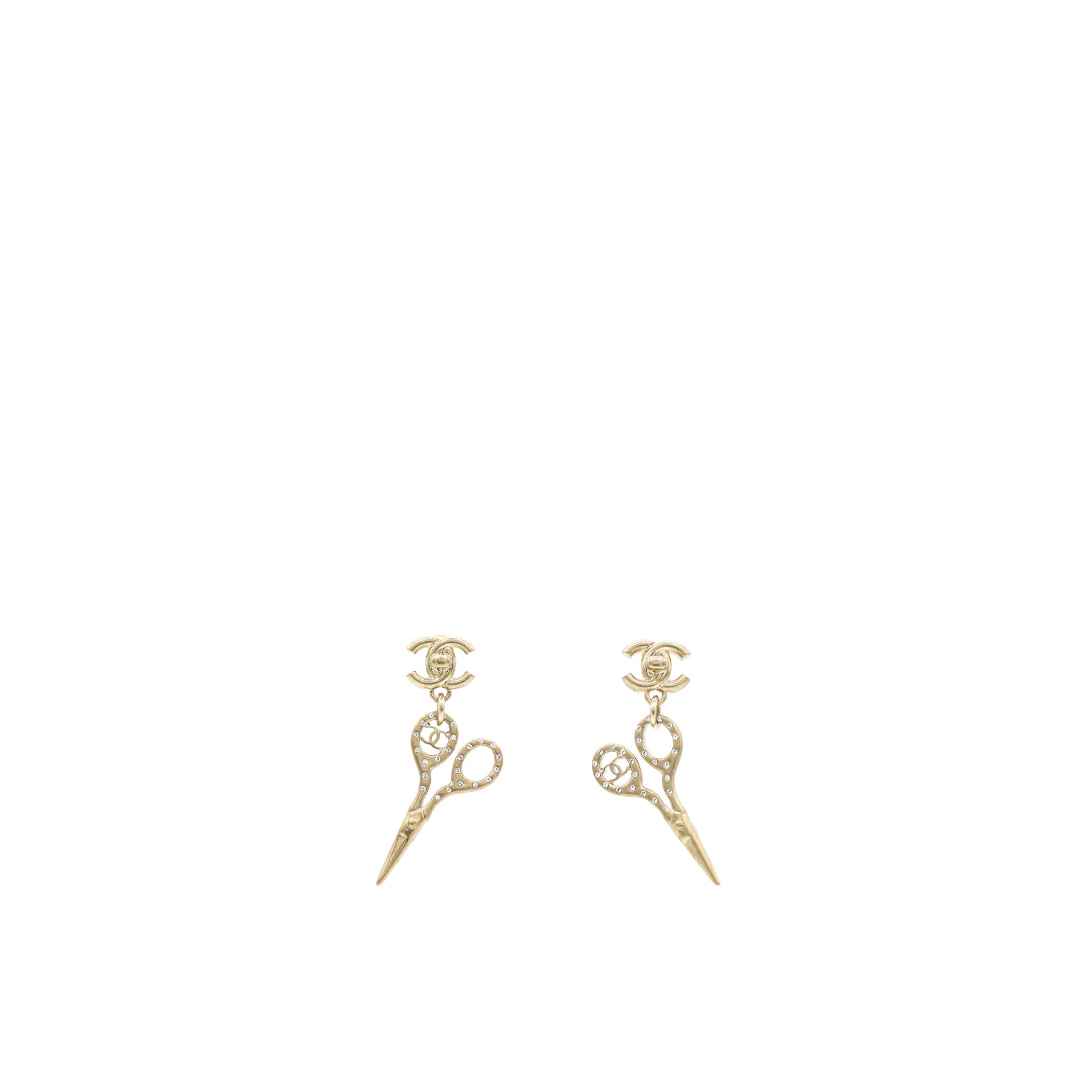 Metal Strass Crystal Scissors CC Earrings Gold