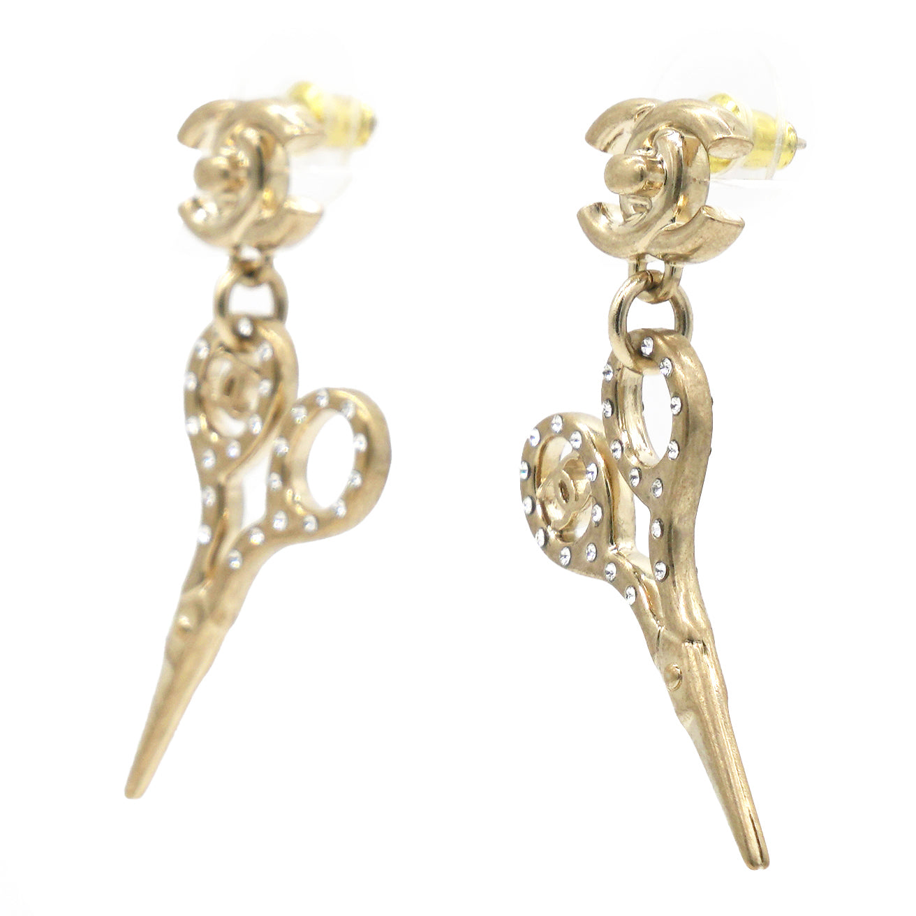 Metal Strass Crystal Scissors CC Earrings Gold