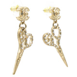 Metal Strass Crystal Scissors CC Earrings Gold