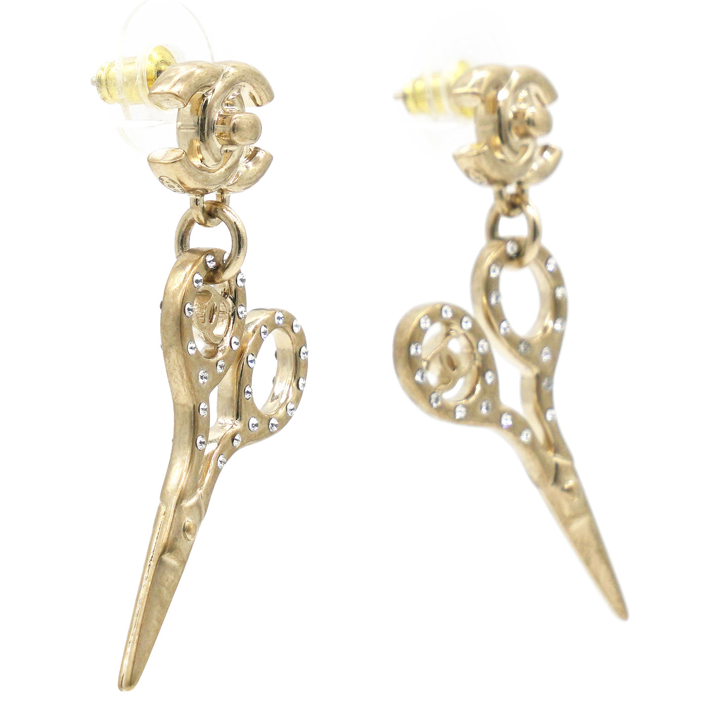 Metal Strass Crystal Scissors CC Earrings Gold