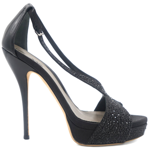 Sofia Etoile Black Crystal High Heel Slingback Sandals 39
