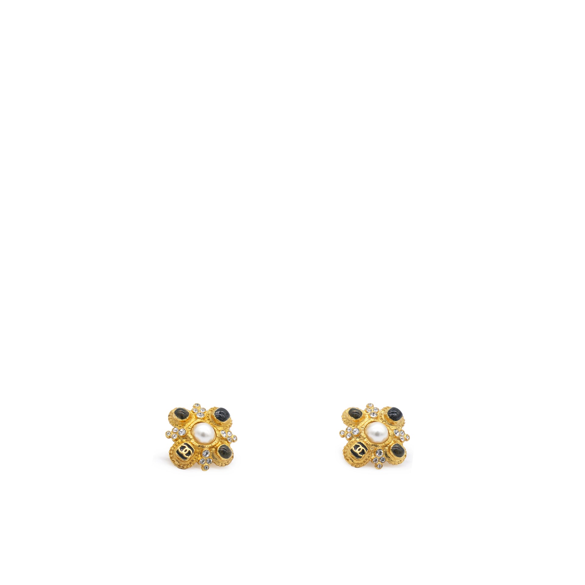 2020 Faux Pearl, Strass & Enamel CC Stud Earrings