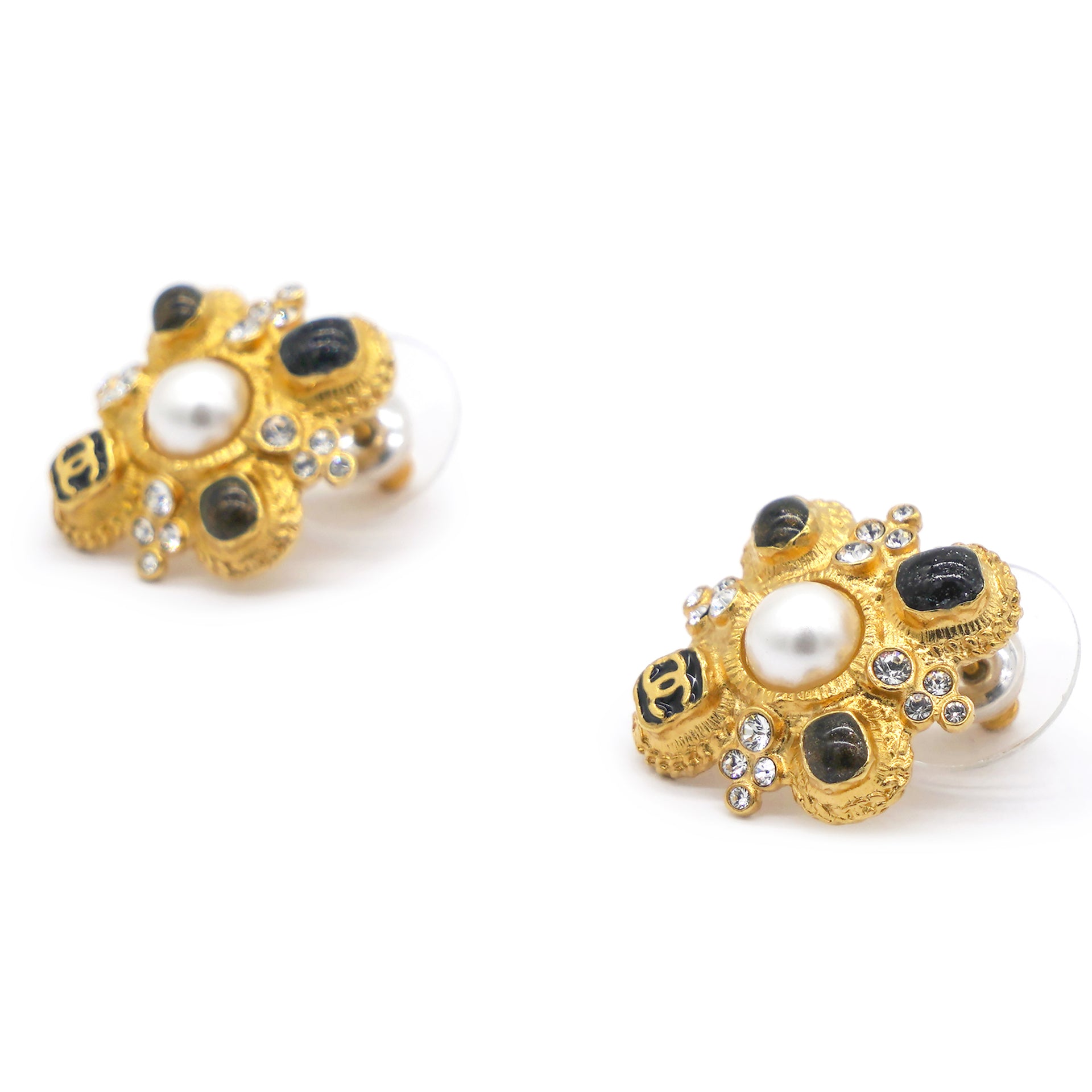 2020 Faux Pearl, Strass & Enamel CC Stud Earrings