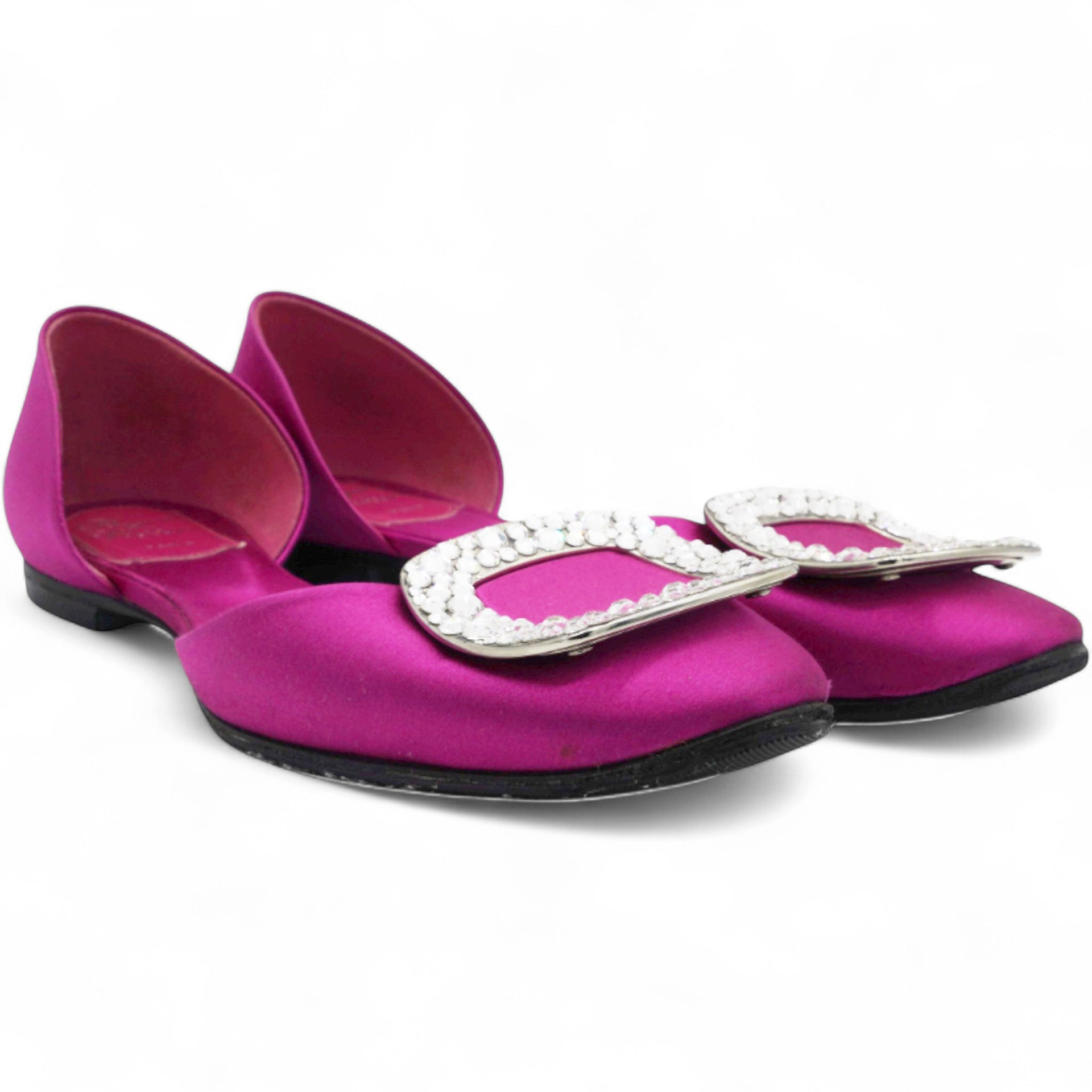 Purple Satin Ballerine Chips Strass D'Orsay Flats Size36.5