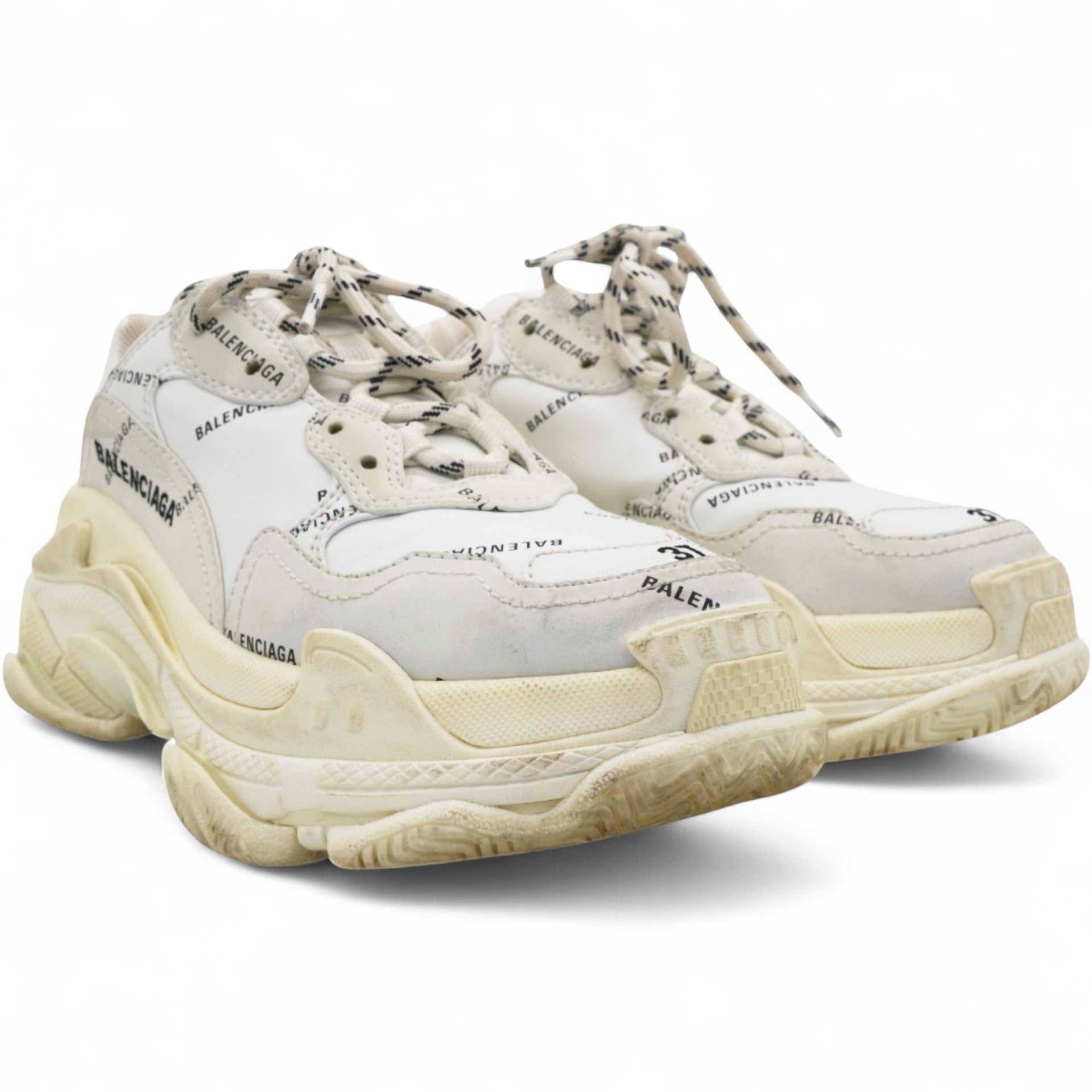 White/Grey Leather Triple S Sneakers Size37