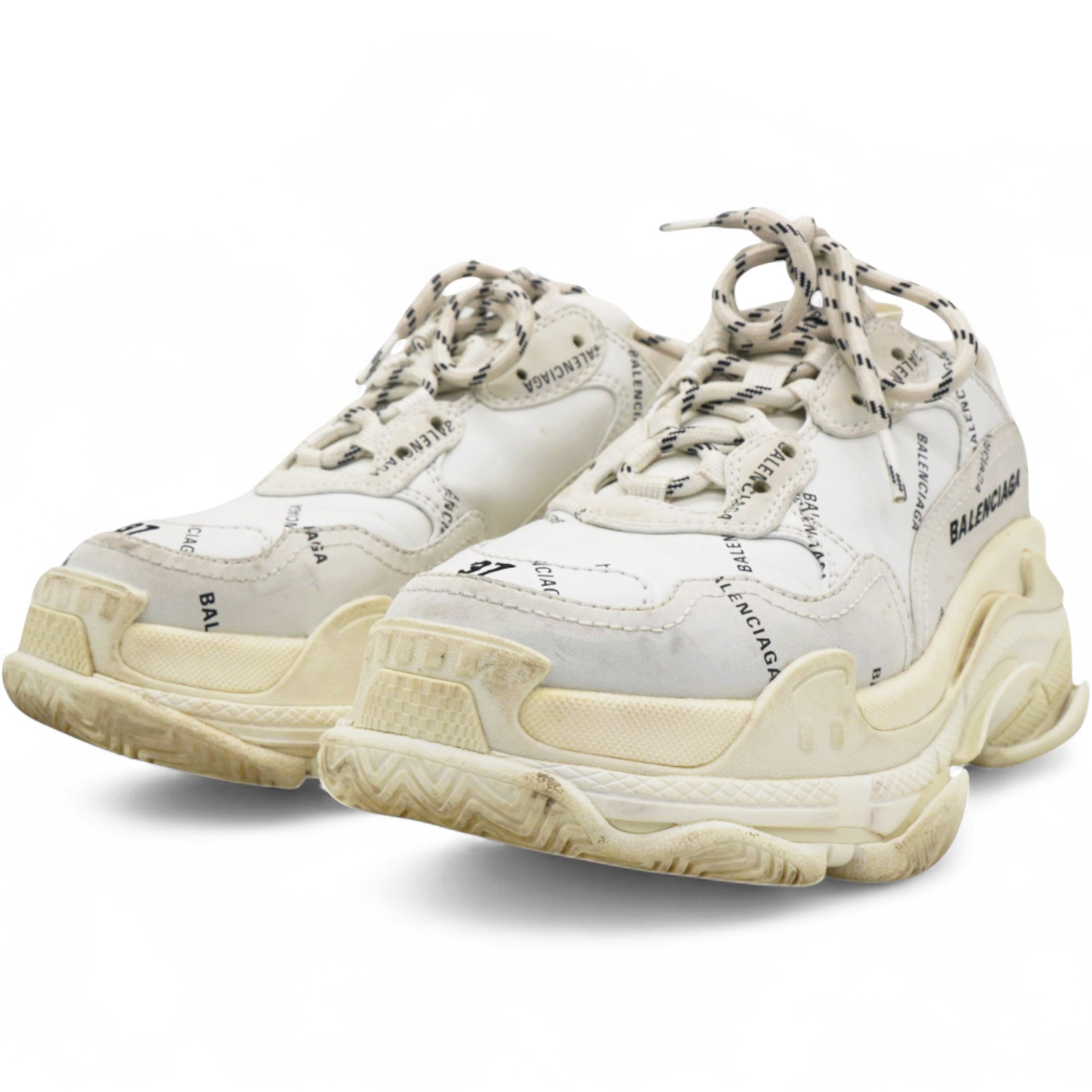 White/Grey Leather Triple S Sneakers Size37