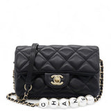 Precious Pearls Mini Flap Black Lambskin Light Gold-tone Hardware