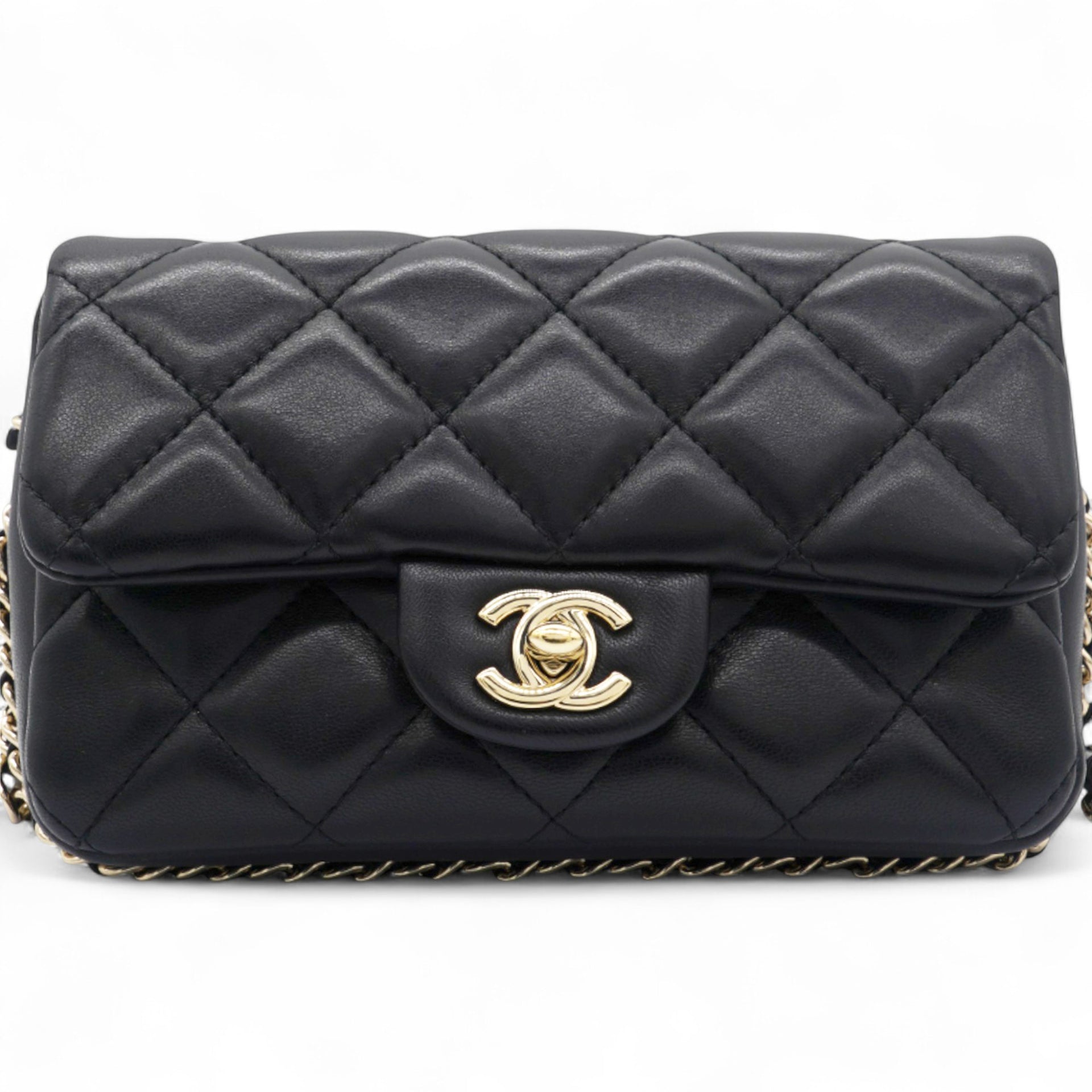Precious Pearls Mini Flap Black Lambskin Light Gold-tone Hardware