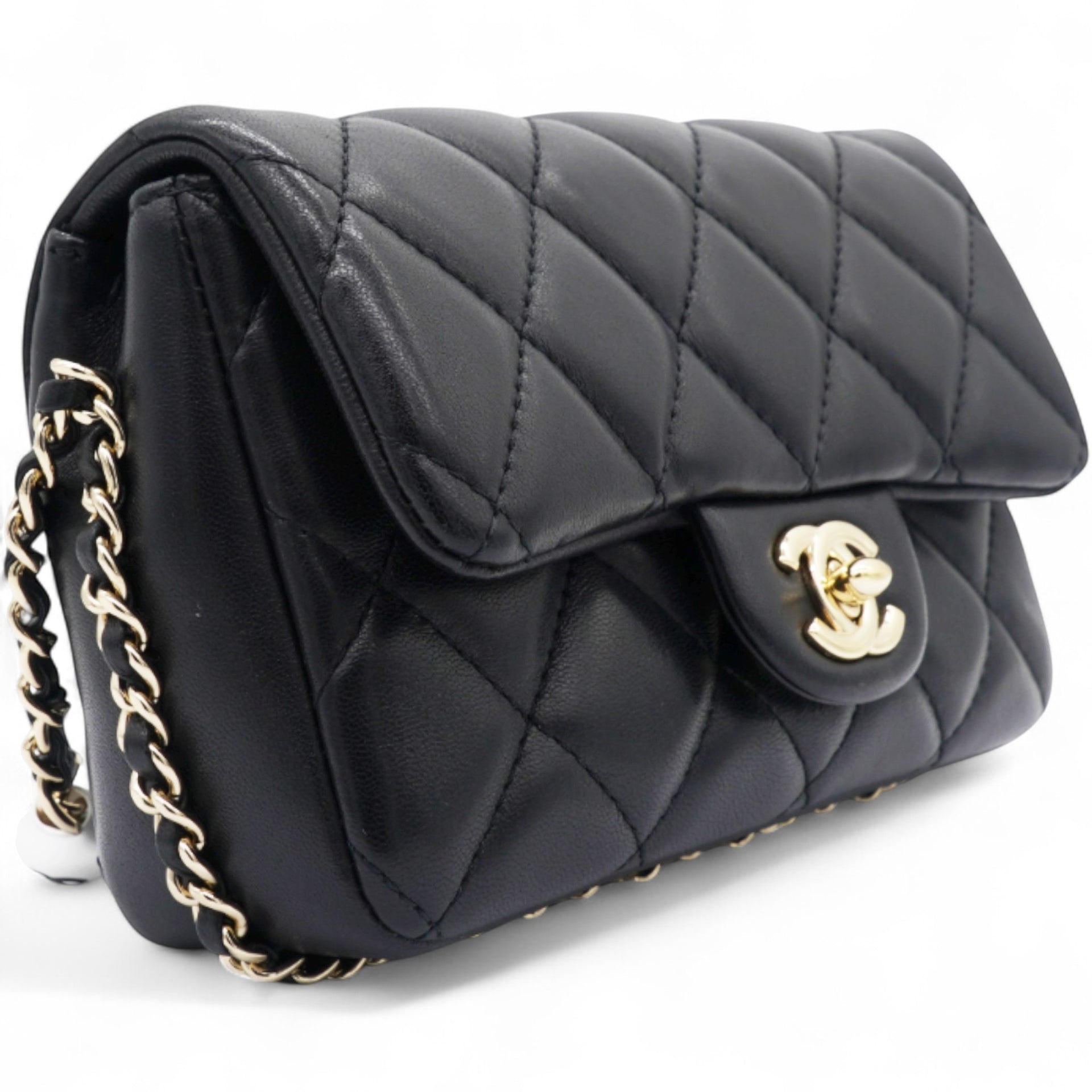 Precious Pearls Mini Flap Black Lambskin Light Gold-tone Hardware