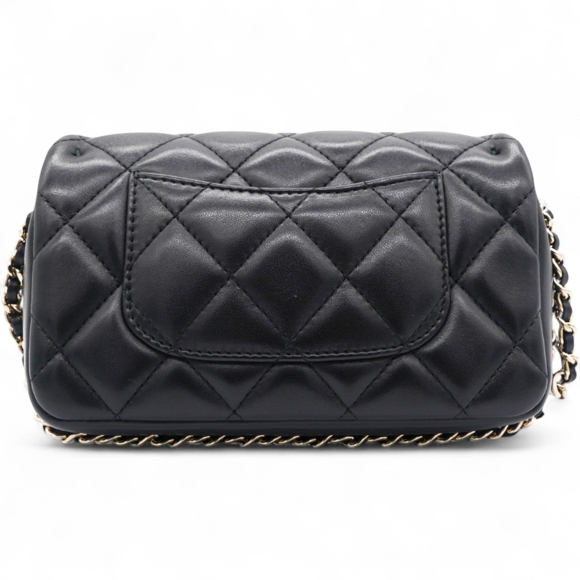Precious Pearls Mini Flap Black Lambskin Light Gold-tone Hardware