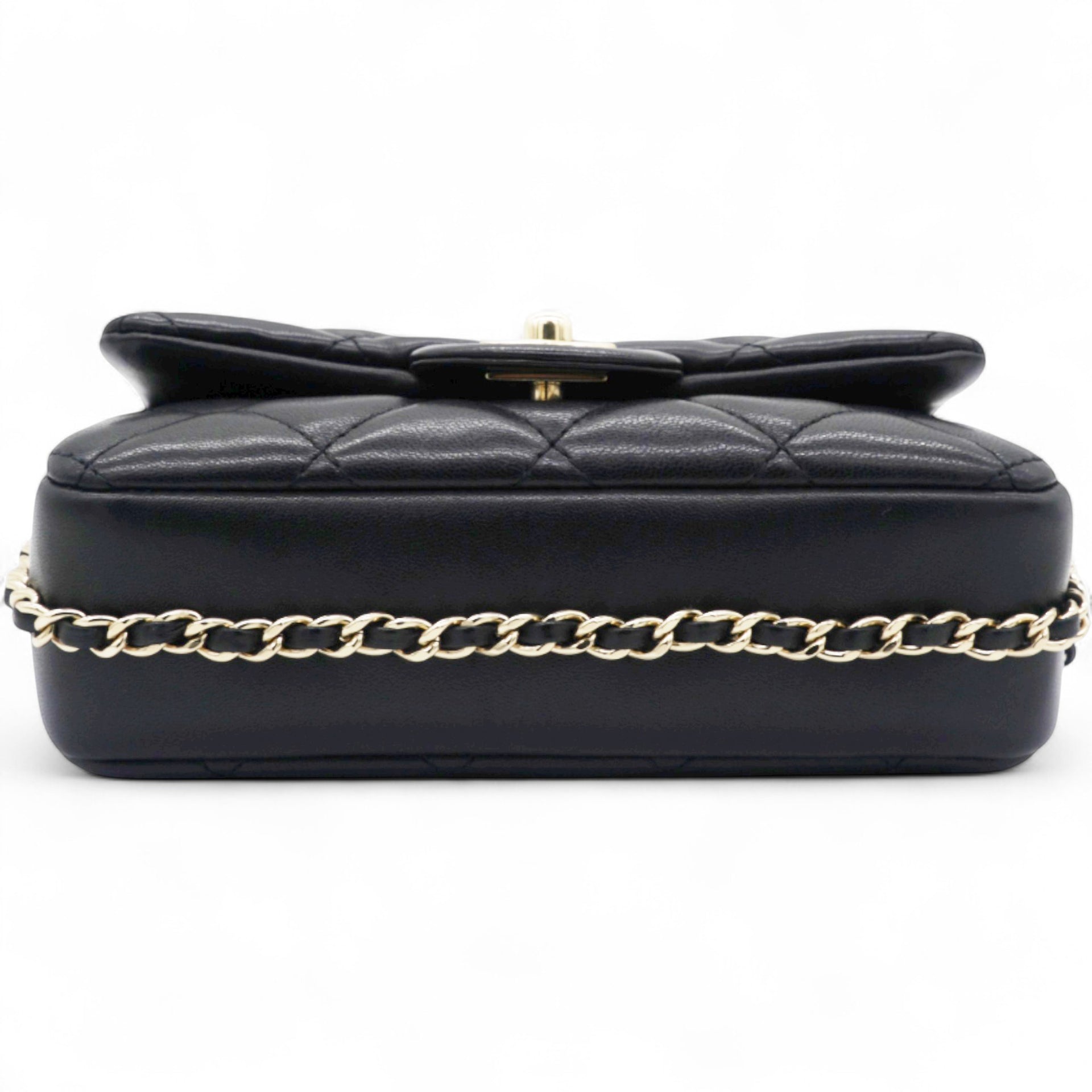 Precious Pearls Mini Flap Black Lambskin Light Gold-tone Hardware