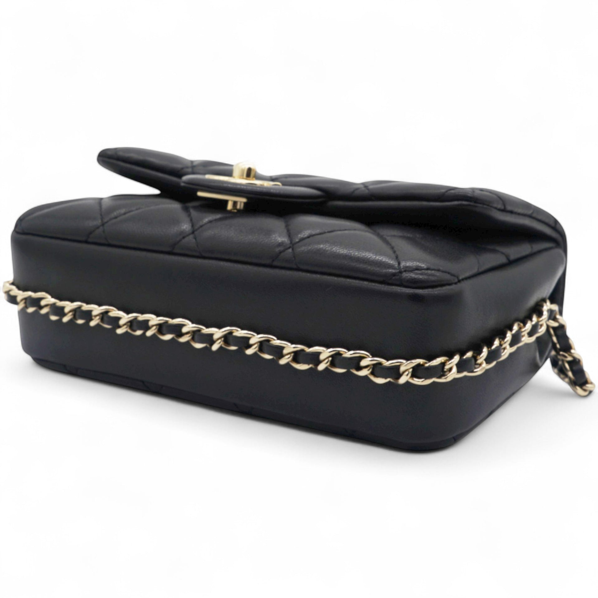 Precious Pearls Mini Flap Black Lambskin Light Gold-tone Hardware
