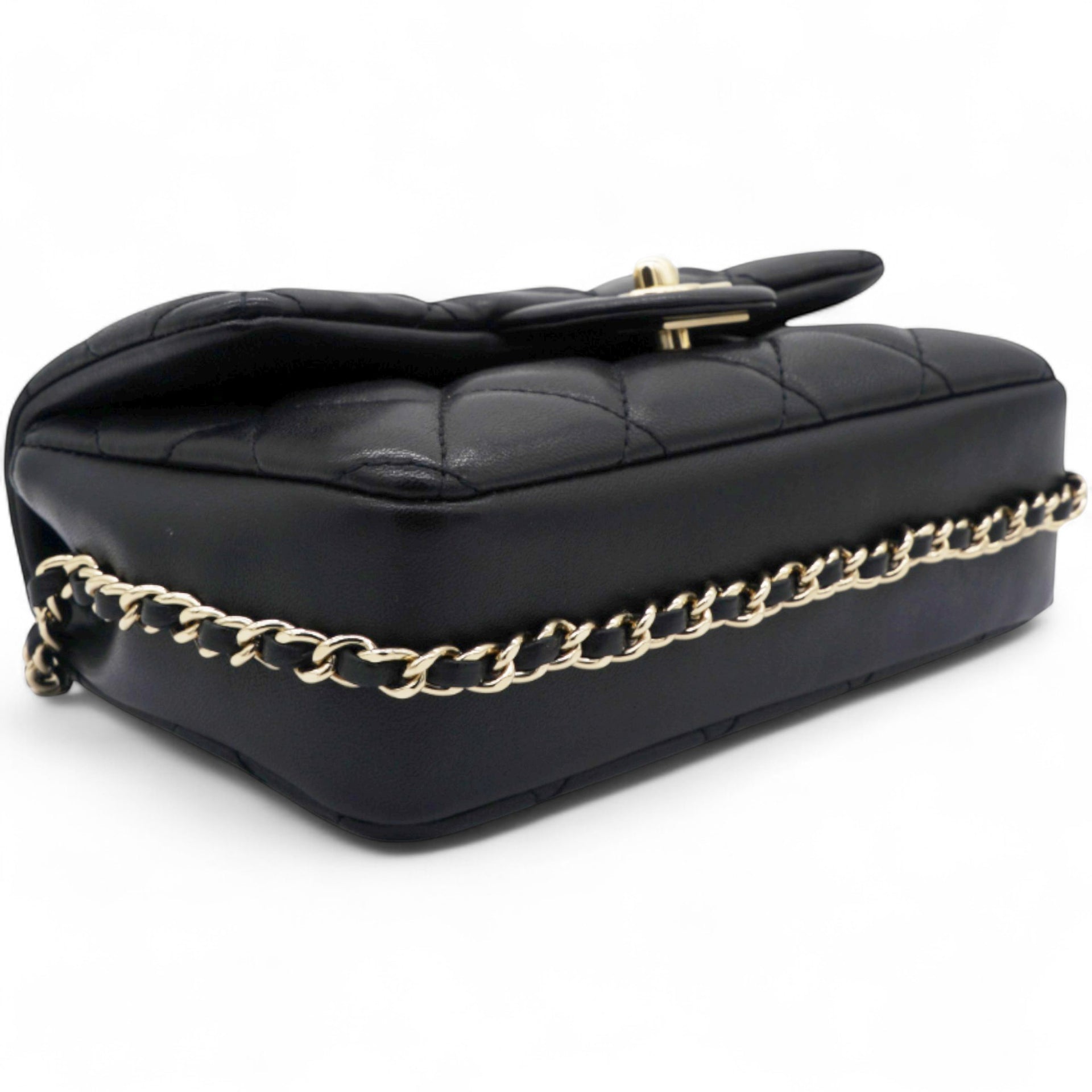 Precious Pearls Mini Flap Black Lambskin Light Gold-tone Hardware