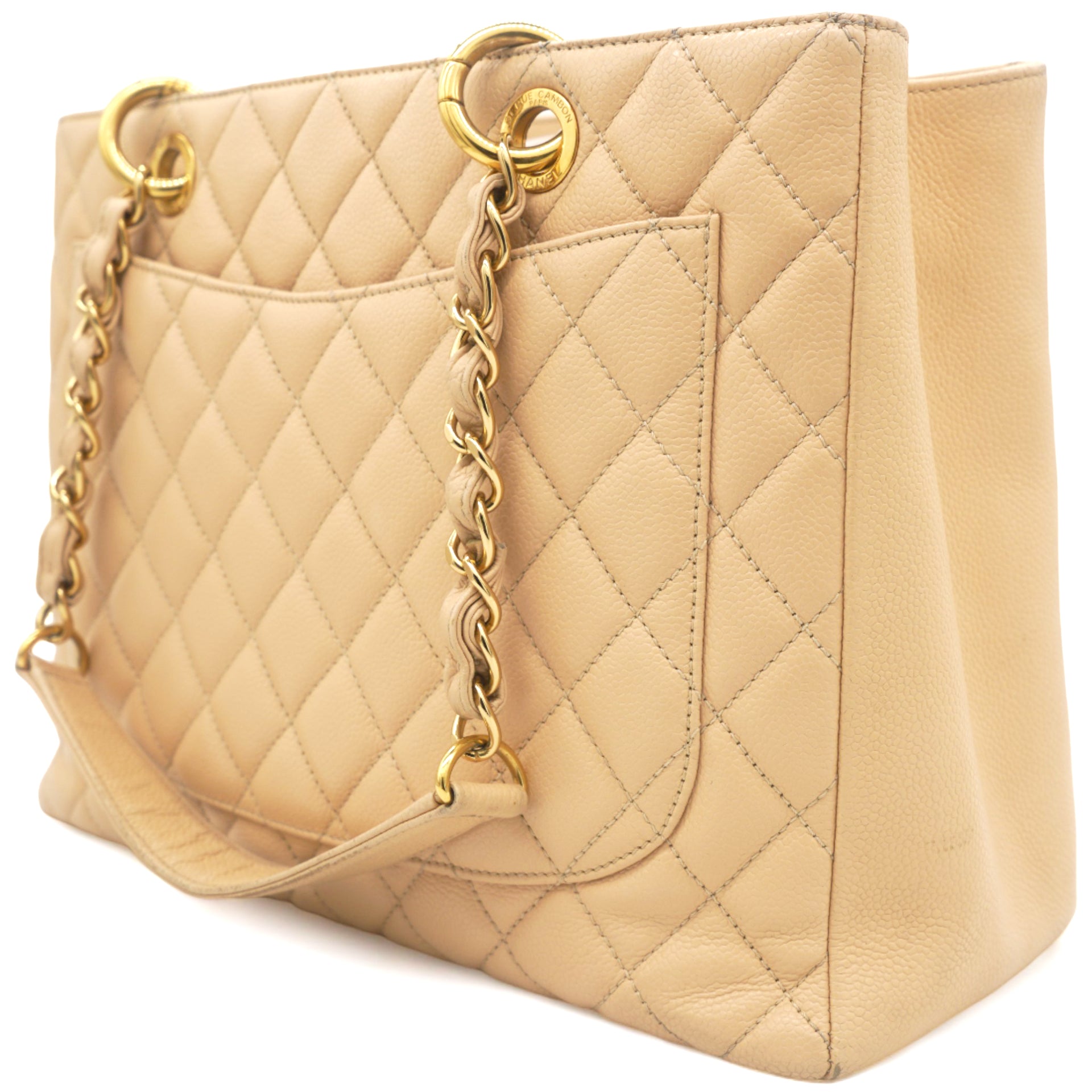 Caviar Quilted Grand Shopping Tote GST Beige Clair