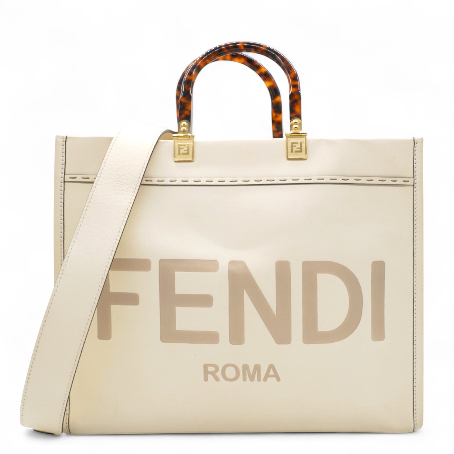 Vitello King Plexiglass Logo Embossed Medium Fendi Sunshine Shopper Tote