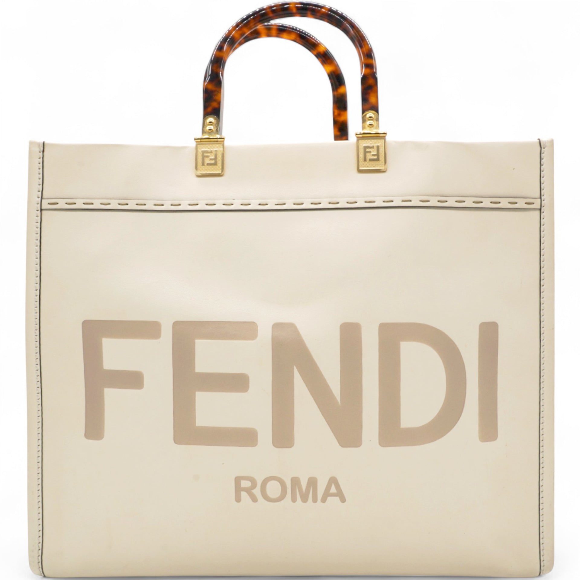 Vitello King Plexiglass Logo Embossed Medium Fendi Sunshine Shopper Tote