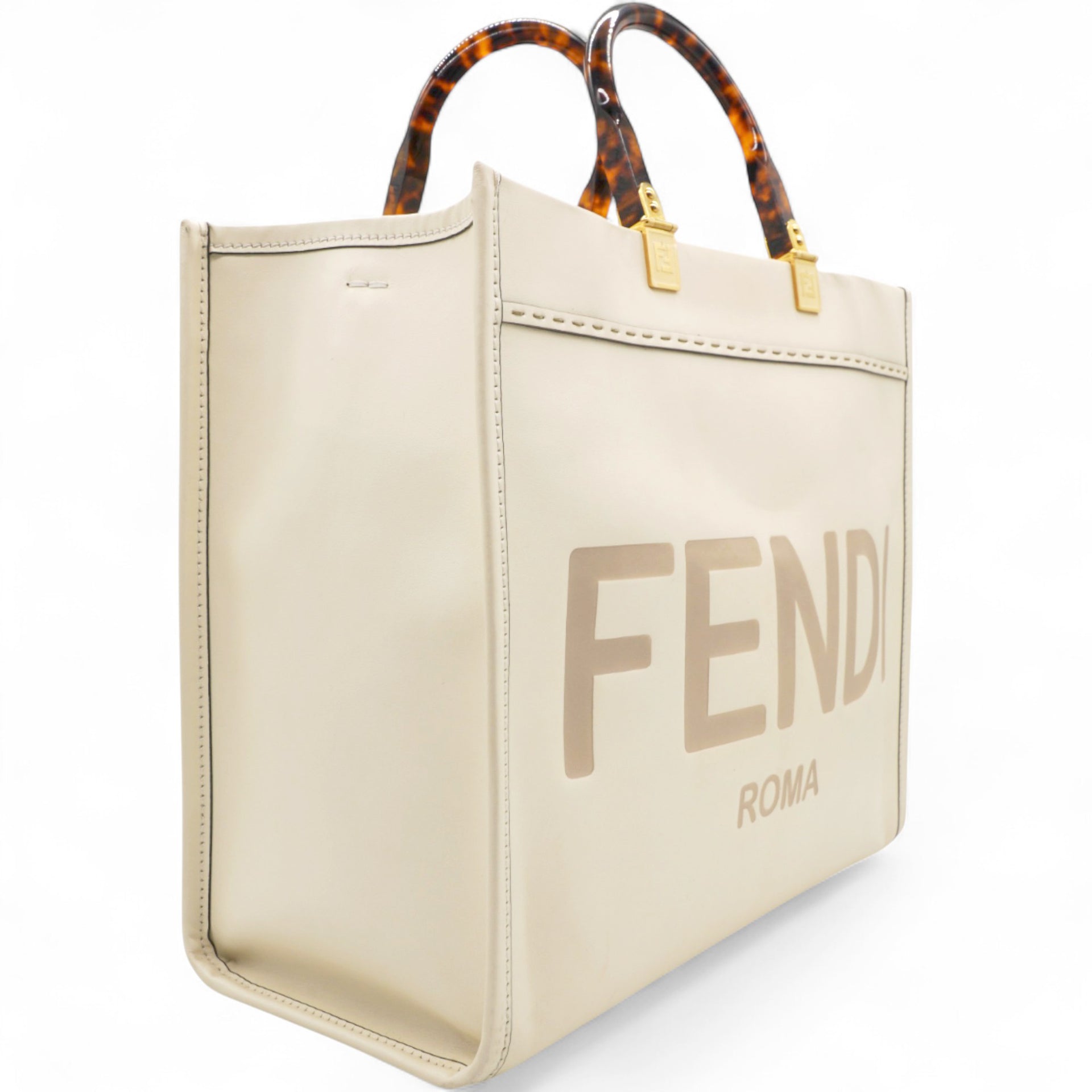 Vitello King Plexiglass Logo Embossed Medium Fendi Sunshine Shopper Tote