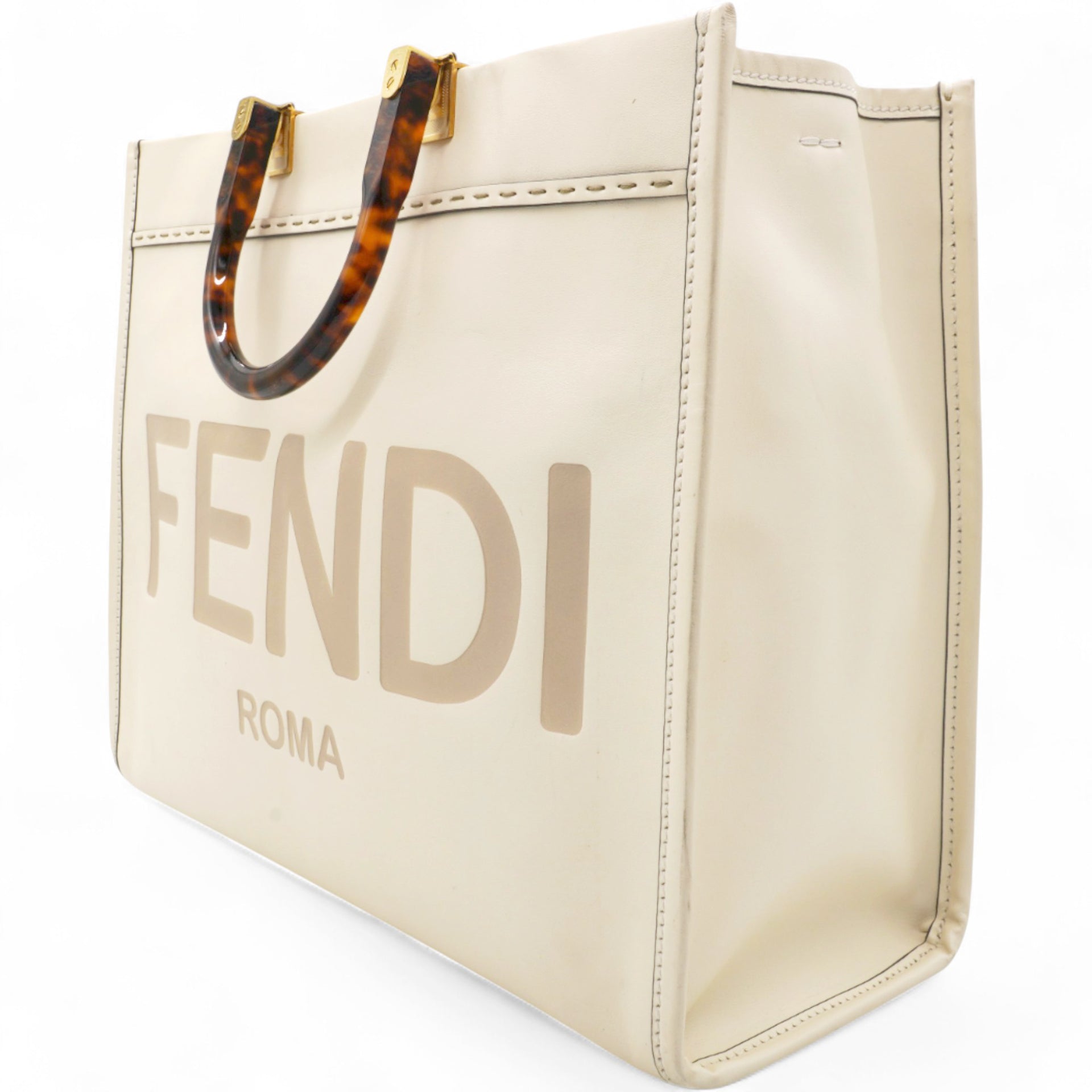 Vitello King Plexiglass Logo Embossed Medium Fendi Sunshine Shopper Tote