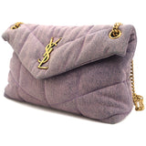 Denim Quilted Small Loulou Puffer Monogram Chain Satchel Bleached Lilac