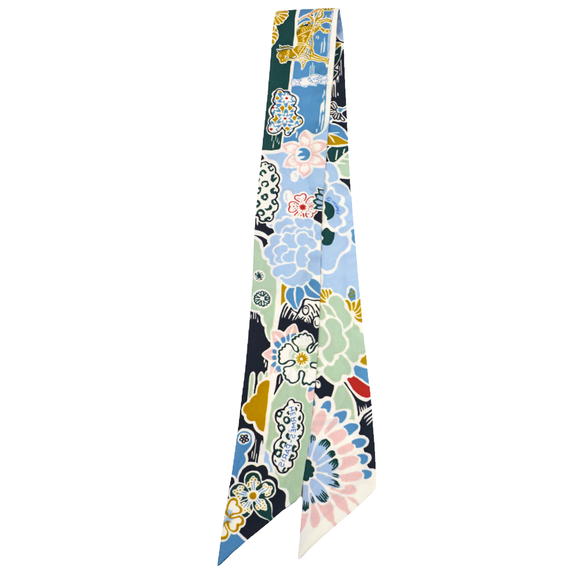 Silk Bingata Twilly Bleu Ciel Vert Rose