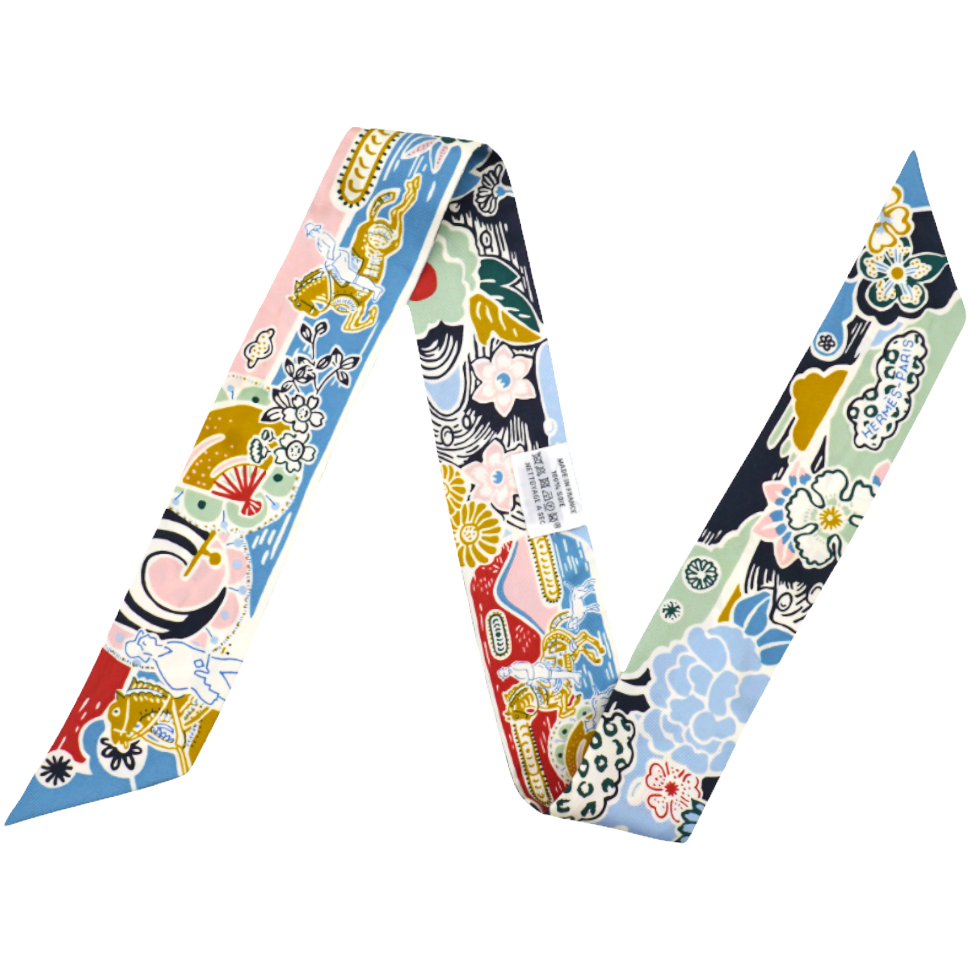 Silk Bingata Twilly Bleu Ciel Vert Rose