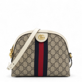 GG Supreme Monogram Textured Dollar Web Ophidia Dome Shoulder Bag Beige Ebony Mystic White