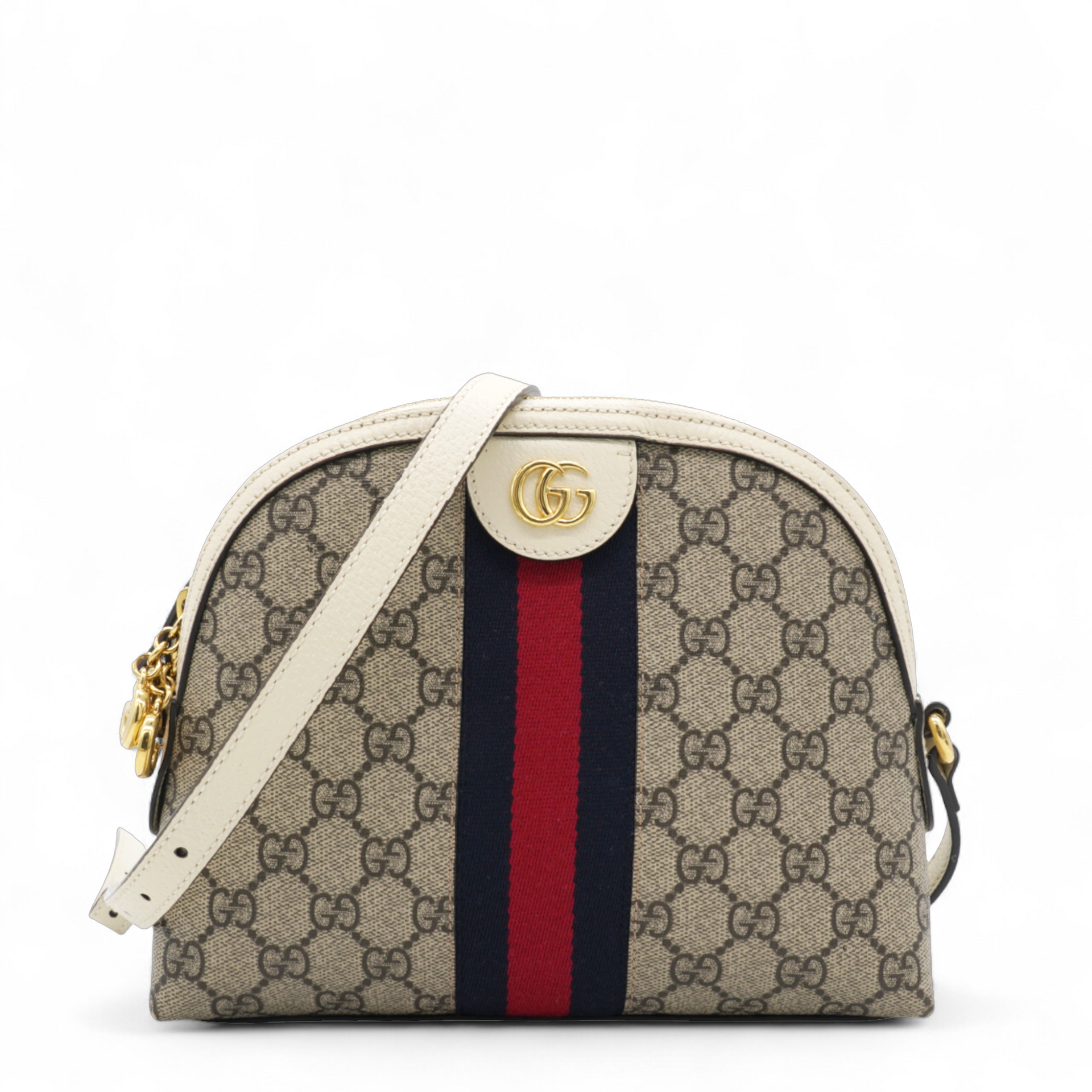 GG Supreme Monogram Textured Dollar Web Ophidia Dome Shoulder Bag Beige Ebony Mystic White