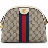 GG Supreme Monogram Textured Dollar Web Ophidia Dome Shoulder Bag Beige Ebony Mystic White