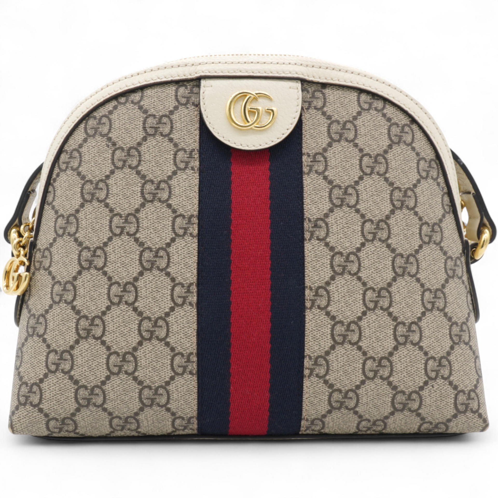 GG Supreme Monogram Textured Dollar Web Ophidia Dome Shoulder Bag Beige Ebony Mystic White