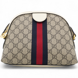 GG Supreme Monogram Textured Dollar Web Ophidia Dome Shoulder Bag Beige Ebony Mystic White