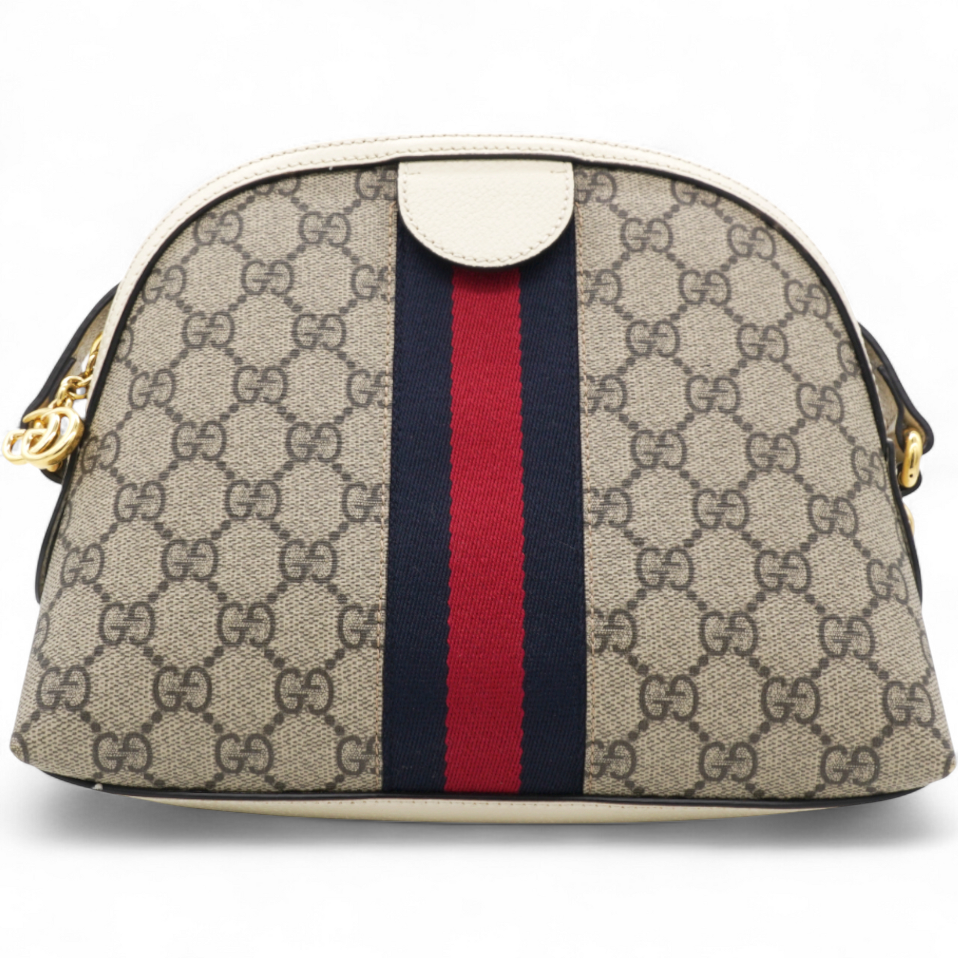 GG Supreme Monogram Textured Dollar Web Ophidia Dome Shoulder Bag Beige Ebony Mystic White