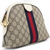 GG Supreme Monogram Textured Dollar Web Ophidia Dome Shoulder Bag Beige Ebony Mystic White