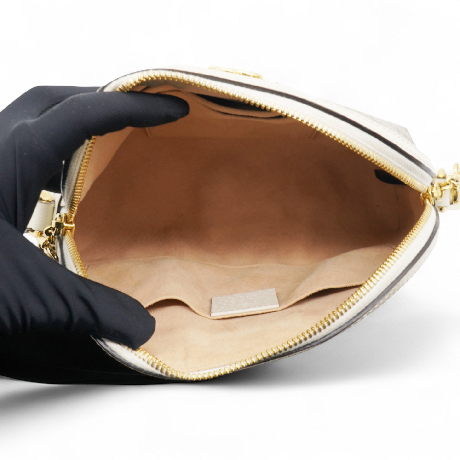 GG Supreme Monogram Textured Dollar Web Ophidia Dome Shoulder Bag Beige Ebony Mystic White