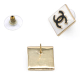 Metal Enamel CC Square Earrings Gold Black White