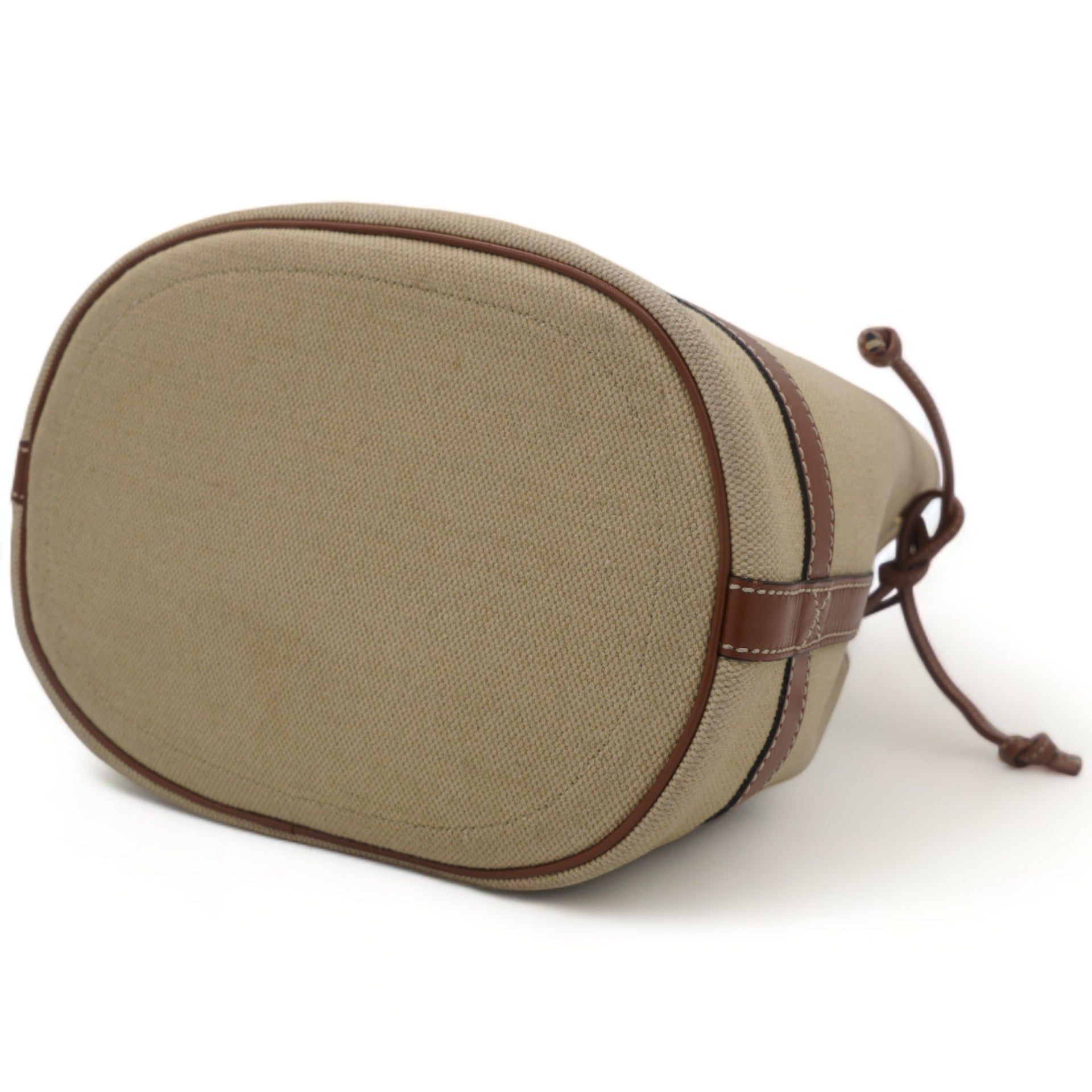 Seau Marin Drawstring Cabas in Beige Textile and Tan Leather