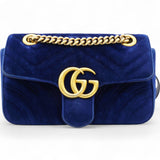 Velvet Matelasse Small GG Marmont Shoulder Bag Cobalt Blue