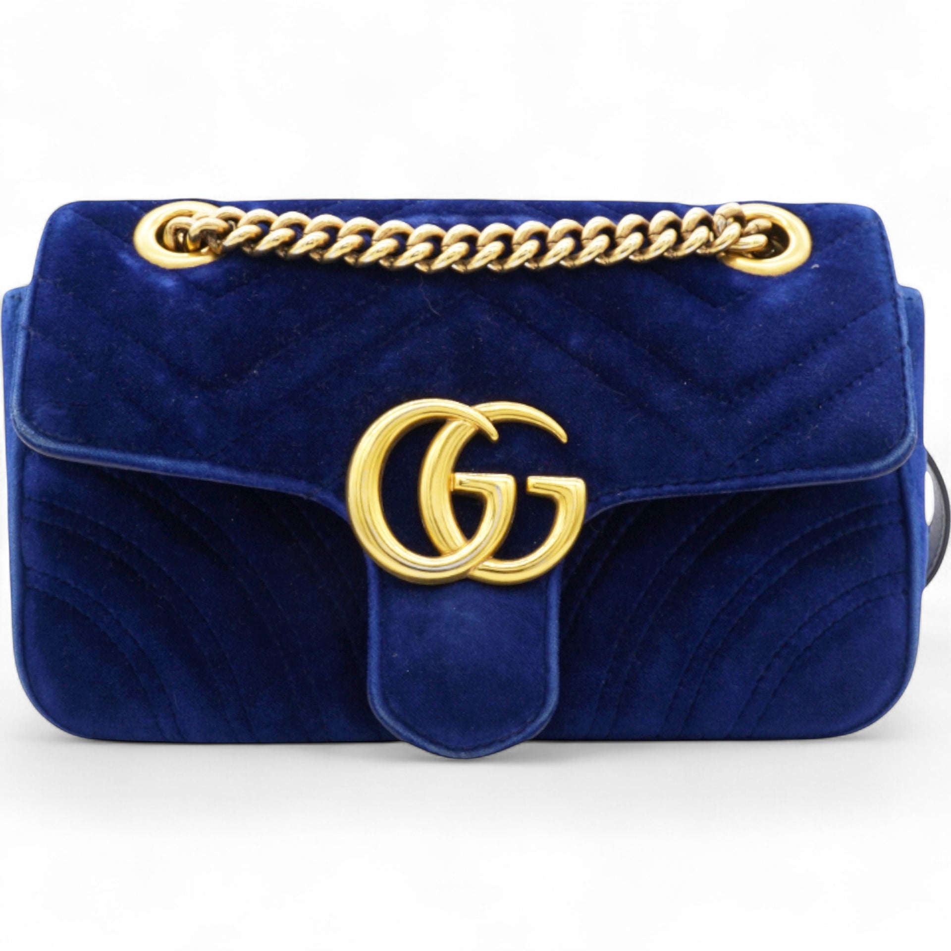 Velvet Matelasse Small GG Marmont Shoulder Bag Cobalt Blue